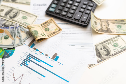 US dollar banknotes on charts graphs paper. Financial development, Banking Account, Statistics, Investment Analytic research data economy.