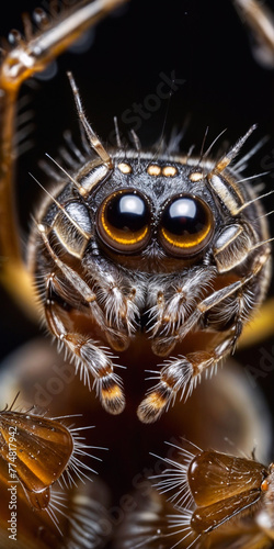  A Painting of a Jeweled Weaver: A Spider's Macro Portrait Reveals a Dazzling Array of Eight Eyes and Intricate Fur.