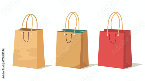 Paper bag with handles vector flat illustration 