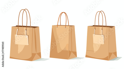 Paper bag with handles vector flat illustration 