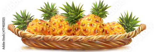 A basket of freshly  pineapple on the white background