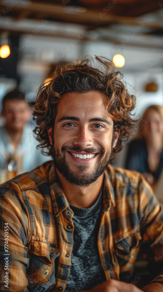 Portrait of an attractive man with a beautiful smile on a blurred office team. Portrait of an attractive man with a beautiful smile on a blurred office team.