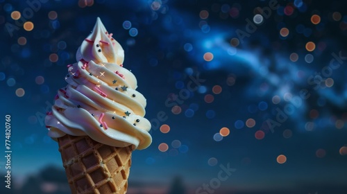 Ice cream cone constellation in a starry night sky, closeup, National Ice Cream concept photo