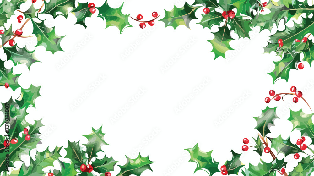 Picture frame decorated with holly flat vector isolated