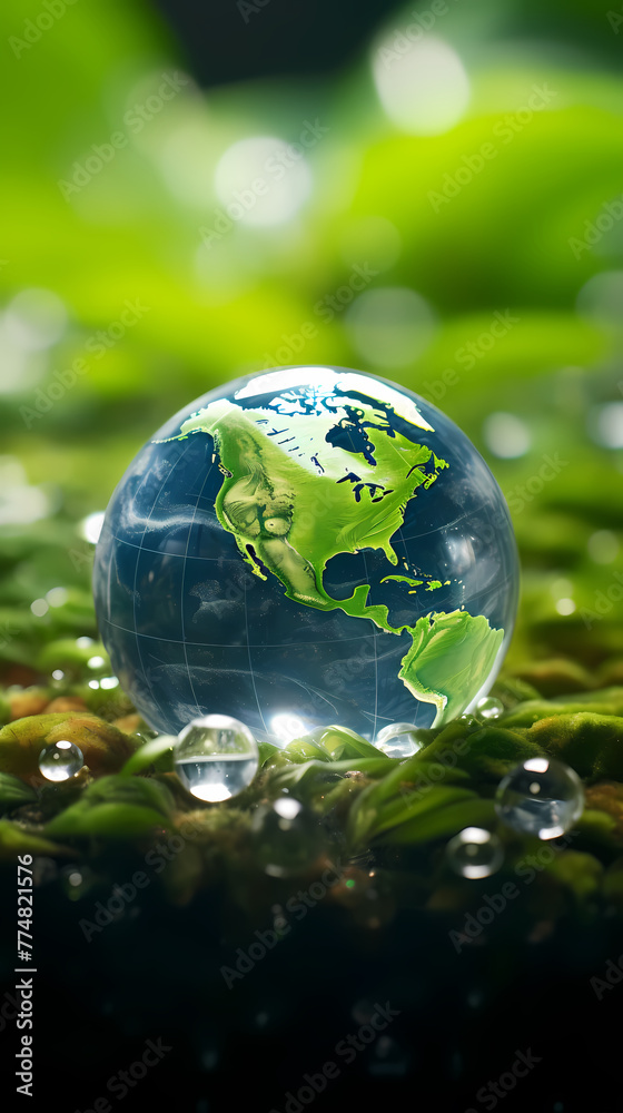 Earth water droplets, environment globe water leaves nature world