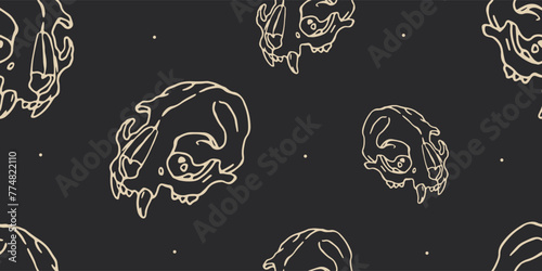 Skull seamless pattern in doodle style. Hand drawn tattoo illustration.	