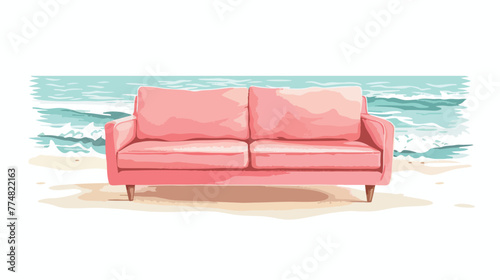 Pink sofa in the sea flat vector isolated on white background © Mishab