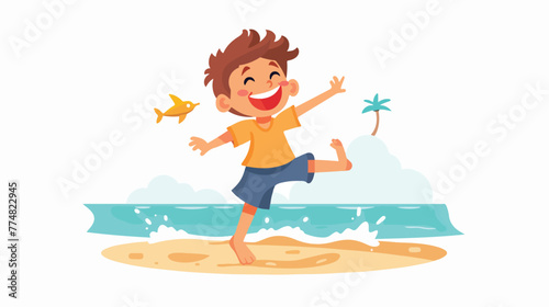 Playful kid on the beach boy cartoon character