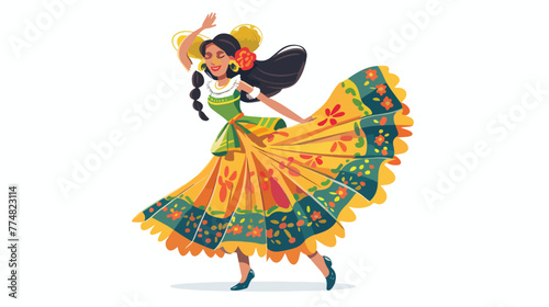 Girl dancing Cinco de mayo celebration. flat v