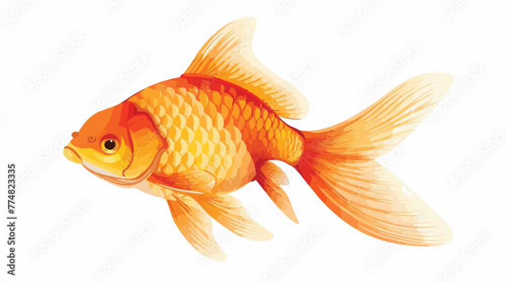 Golden fish isolated on white background flat