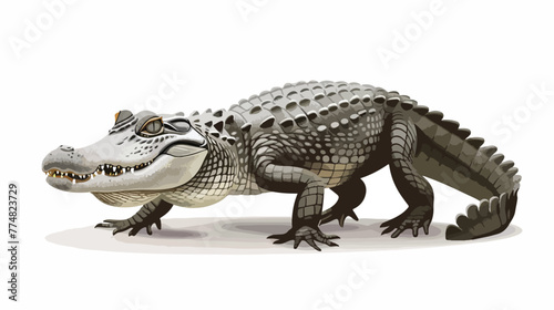 Grey alligator isolated on white background flat