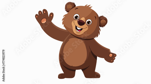Baby brown bear waving hand flat vector