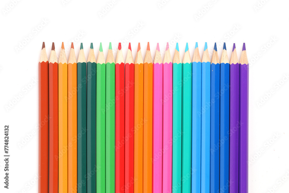 A close-up of colorful crayons isolated on a white background
A close-up of colorful crayons isolated on a white background