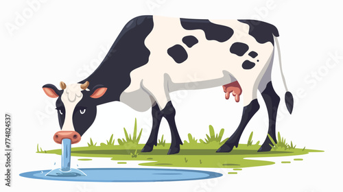 Cow drinking water flat vector isolated