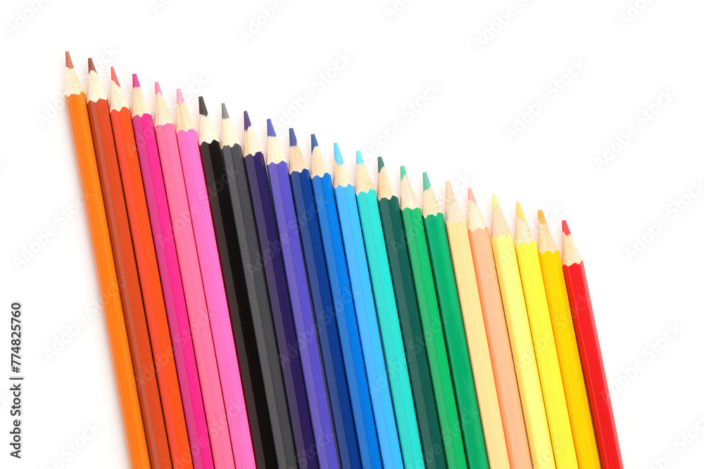 A close-up of colorful crayons isolated on a white background
A close-up of colorful crayons isolated on a white background