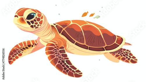 Sea turtle swimming flat vector isolated