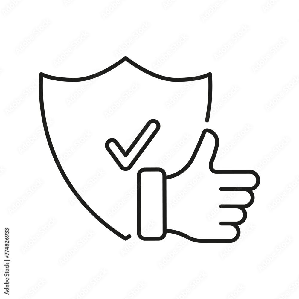 Protection And Safety Line Icon. Thumb Up And Shield Linear Pictogram, Safe Service Concept. Good Choice Outline Symbol. Approved Security Sign. Editable Stroke. Isolated Vector Illustration Protection And Safety Line Icon. Thumb Up And Shield Linear Pictogram, Safe Service Concept. Good Choice Outline Symbol. Approved Security Sign. Editable Stroke. Isolated Vector Illustration