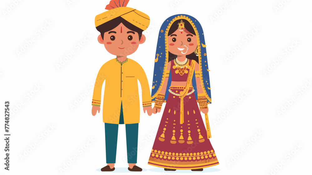 Indian couple wearing traditional costume flat