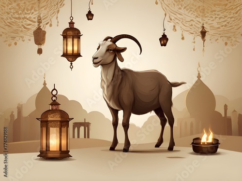 illustration of a goat eid ul adha background  photo