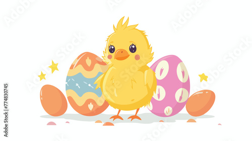 Little chick hatching from an Easter egg flat
