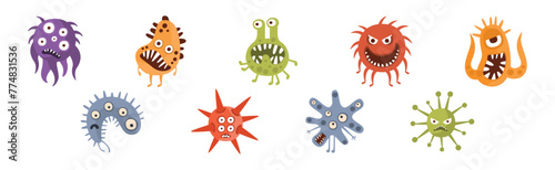 Aggressive Fantastic Alien Microorganism with Tentacles Vector Set