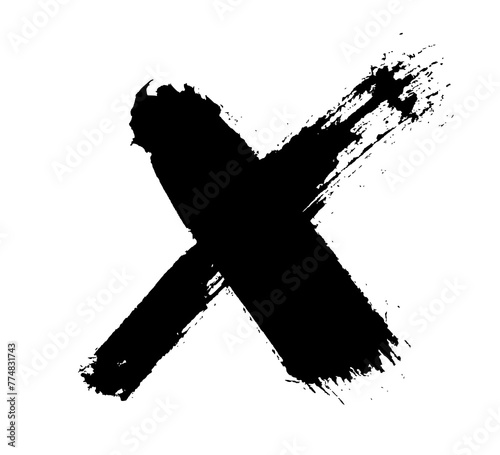 X Mark. Hand drawn grunge icon. Vector brush strokes. Abstract cross shape