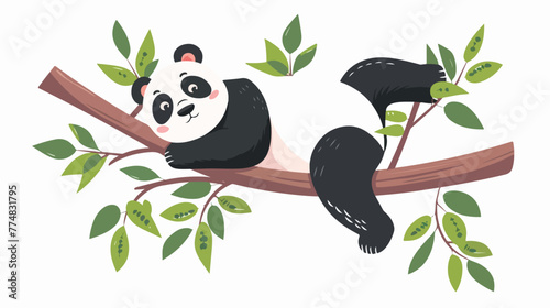 Little panda on tree branch flat vector isolated
