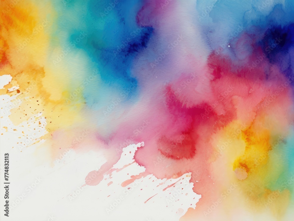 Rainbow watercolor banner background on white. Pure vibrant watercolor colors.