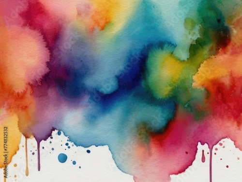 Rainbow watercolor banner background on white. Pure vibrant watercolor colors.