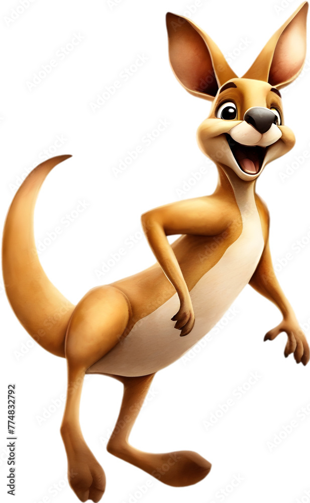 Fototapeta premium Watercolor drawing of a cute kangaroo in cartoon style.
