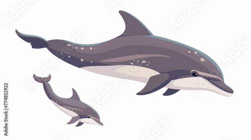 Mother dolphin swims with baby flat vector isolated