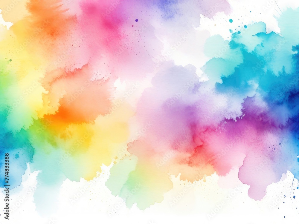 Rainbow watercolor banner background on white. Pure vibrant watercolor colors.