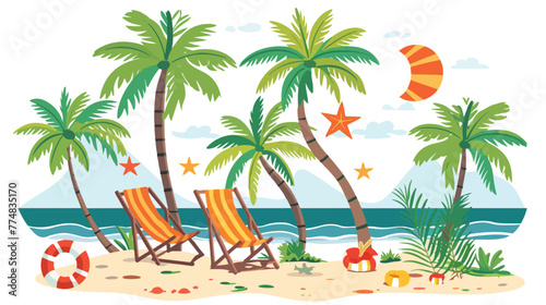 Tropical Summer Vacation. flat vector isolated on white