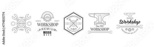 Workshop and Woodworking Craft Label Vector Set photo
