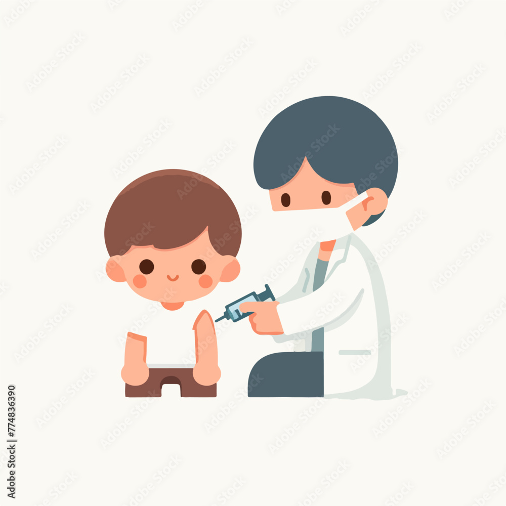 cartoon of a cute boy being injected with an immunization vaccine by a doctor in a flat design style cartoon of a cute boy being injected with an immunization vaccine by a doctor in a flat design style