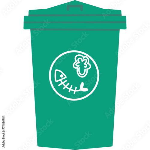 EPS file 3000*3000 300 dpi.  A green bin to symbolize a receptacle for collecting organic waste or compostable materials, emphasizing environmental consciousness and sustainability.