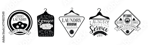 Laundry Wash and Fold Service Label and Logo Vector Set