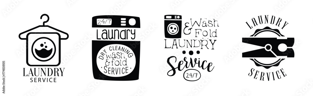 Laundry Wash and Fold Service Label and Logo Vector Set