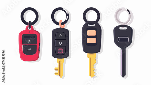 Car key and key chain icon. Modern cars remote and ign photo