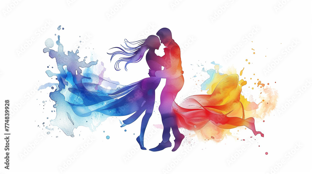 colorful silhouette of ballet couple dancing on white background International Dance Day 29  april Design template for banner, flyer, invitation, brochure, poster or greeting card.