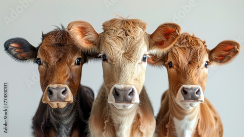 Three cows on a white background