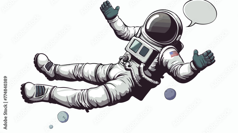 Cartoon astronaut reaching with speech bubble flat vec