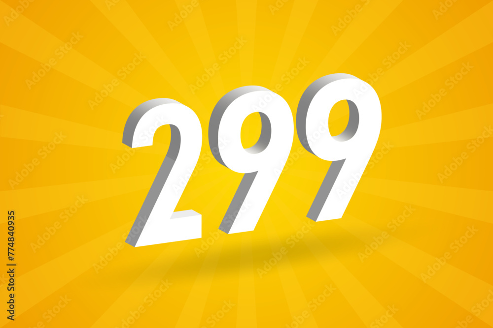 3D 299 number font alphabet. White 3D Number 299 with yellow background 3D 299 number font alphabet. White 3D Number 299 with yellow background