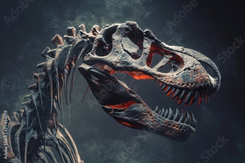 Tyrannosaurus rex skull realistic in profile position, high details photo