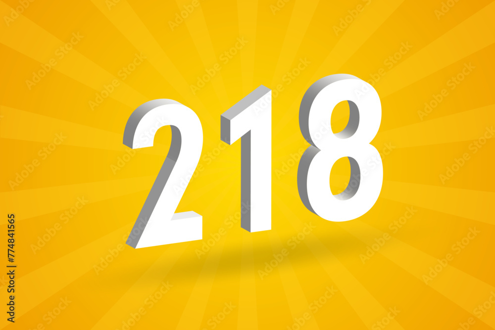 3D 218 number font alphabet. White 3D Number 218 with yellow background 3D 218 number font alphabet. White 3D Number 218 with yellow background