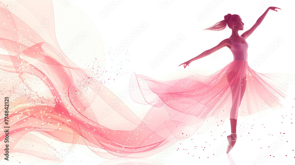 Fototapeta premium pink silhouette shadow of ballet girl dancing international Dance Day 29 april Design template for banner, flyer, invitation, brochure, poster or greeting card.