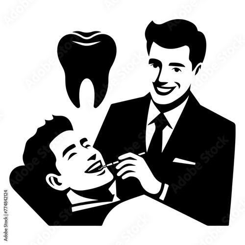 minimalist  At a dentist with a smile vector black color silhouette, Black color silhouette, isolated white background 13