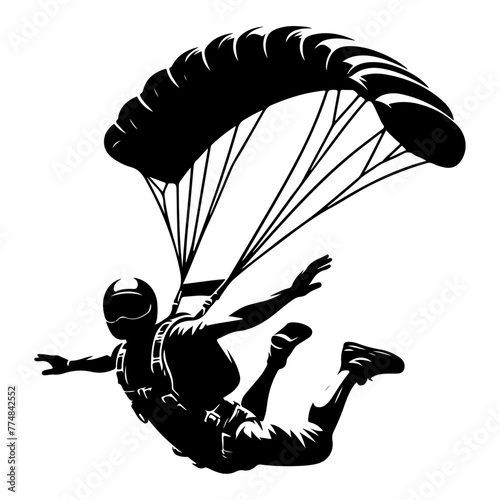 minimalist  Skydiver man extreme sport freedom vector black color silhouette 4