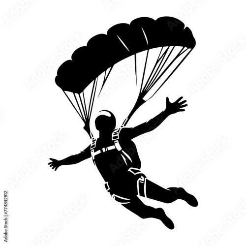 minimalist  Skydiver man extreme sport freedom vector black color silhouette 12