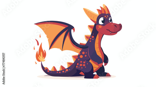 Dragon posing with fire flat vector isolated 